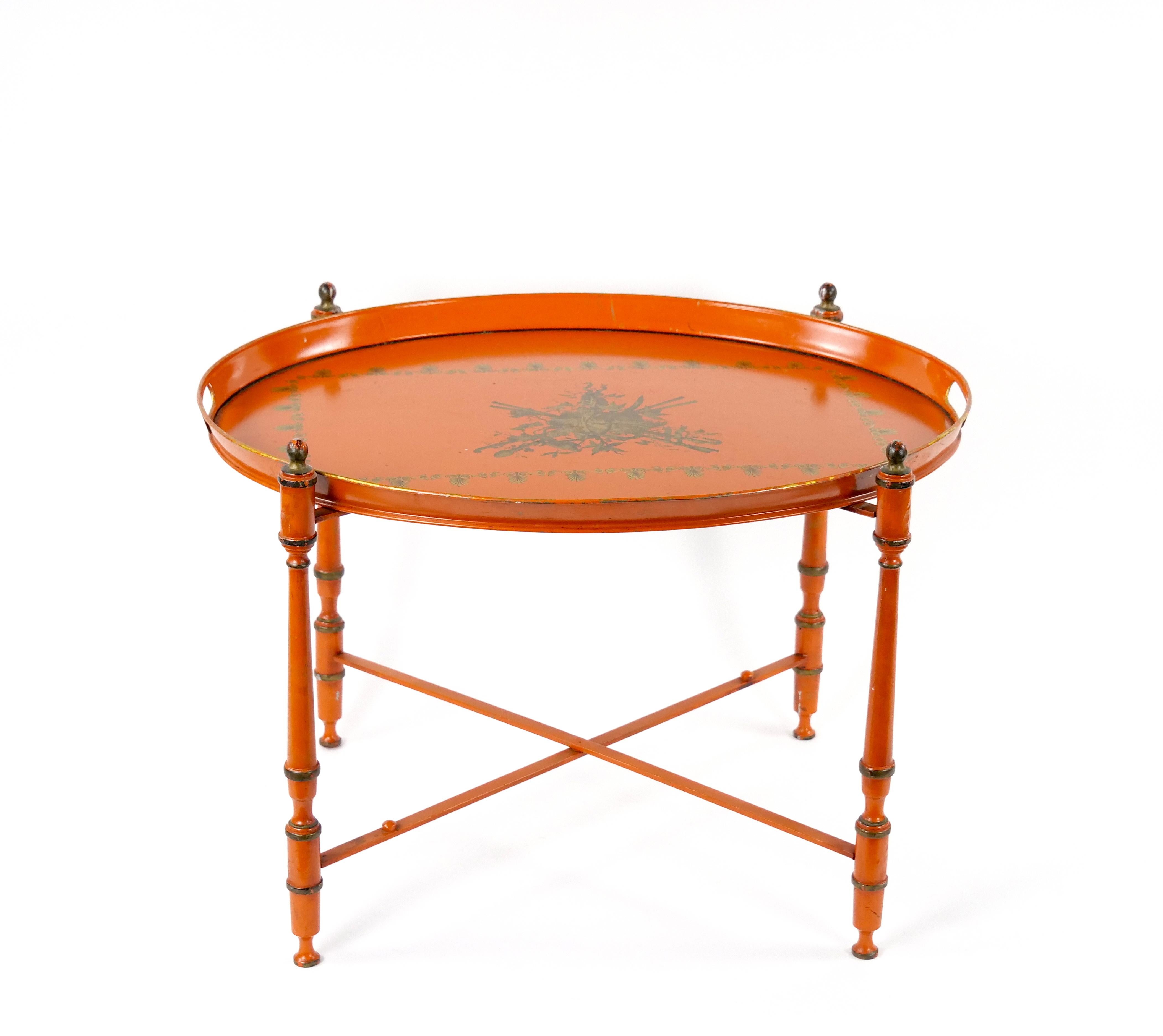 
Enhance your home decor with this timeless and charming late 20th century Italian cocktail folding table. Crafted in the neoclassical style, this table is a work of art, adorned with intricate hand- painted details and finished in a captivating