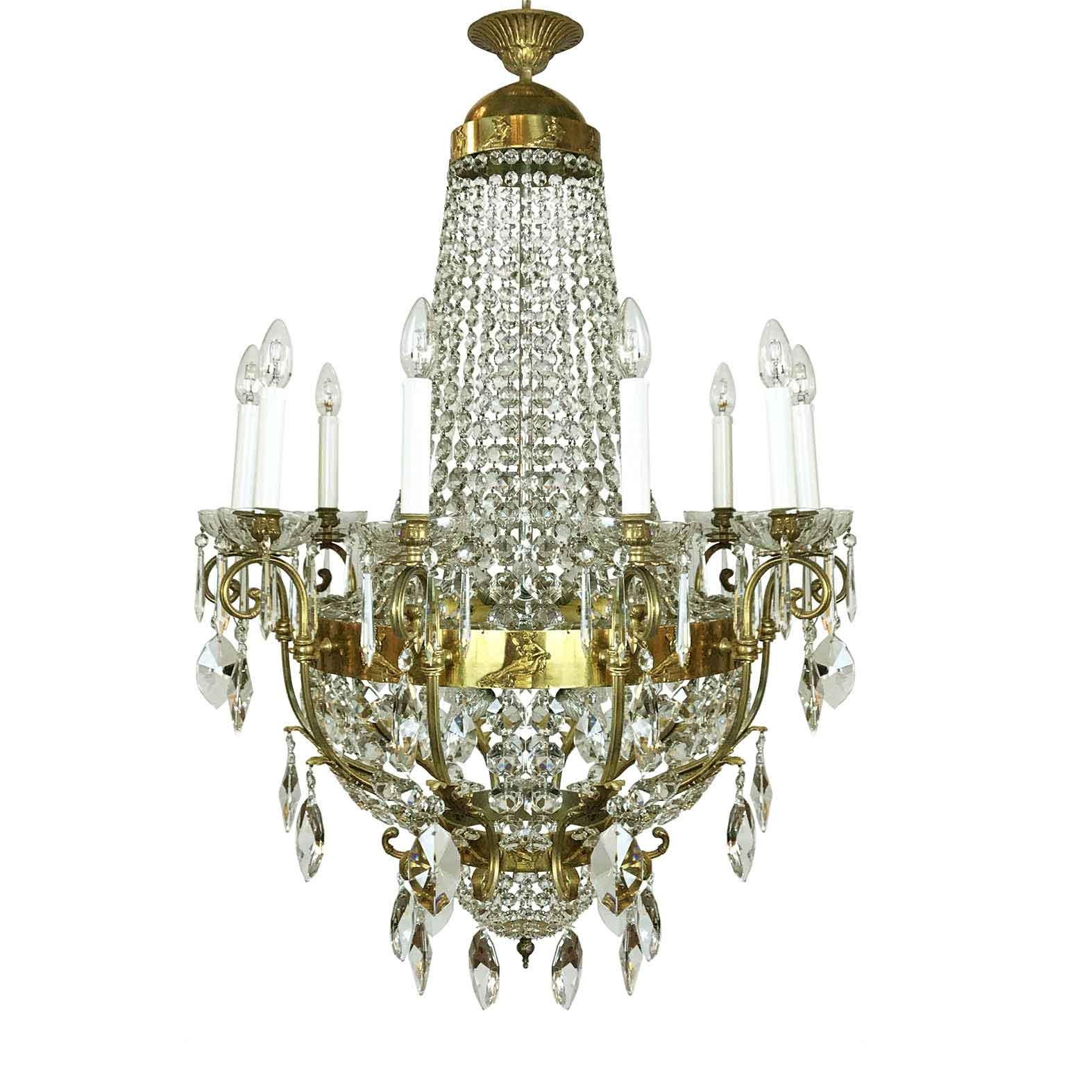 20th Century Italian Neoclassical Style Crystal Chandelier Roman Female Figures For Sale 9