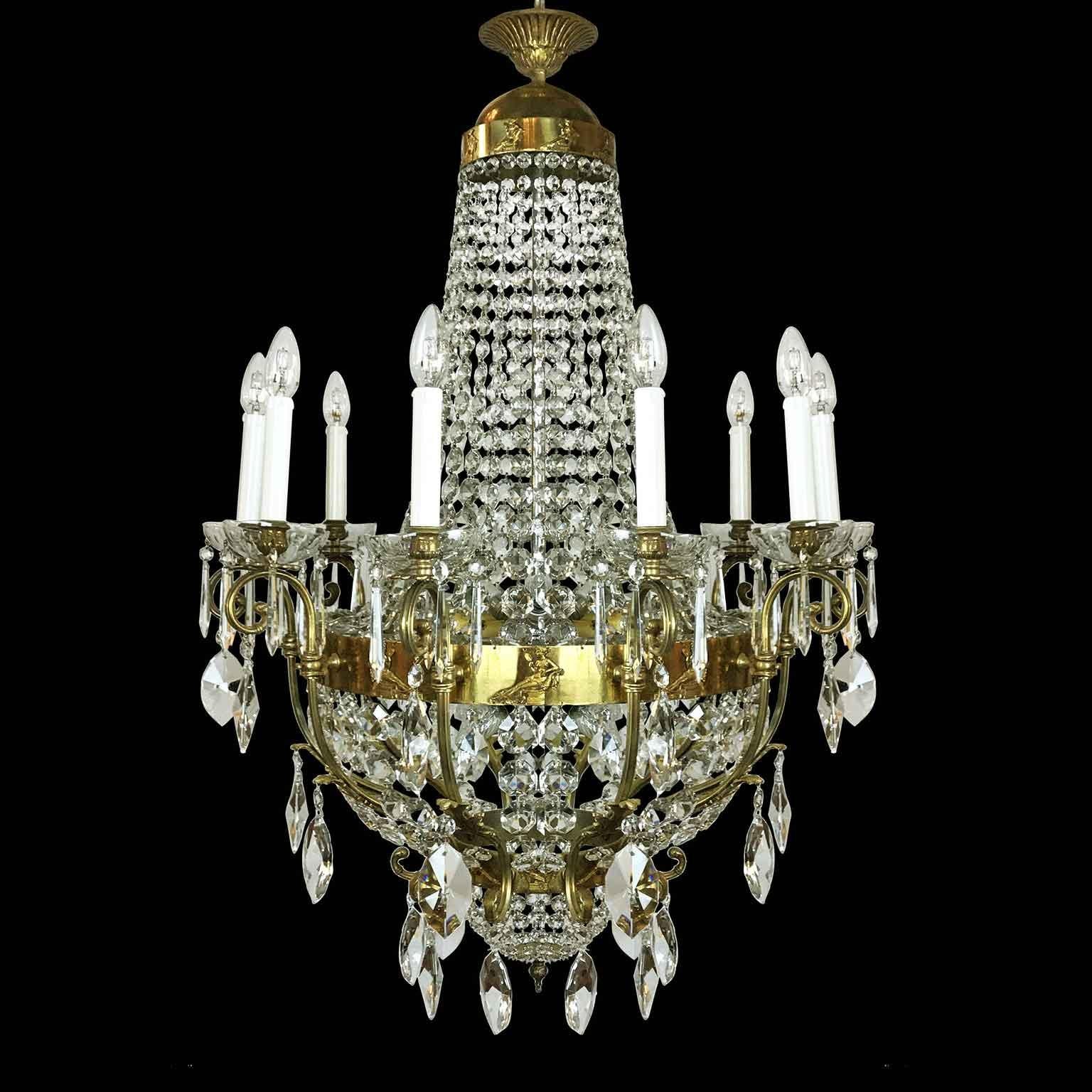 20th Century Italian Neoclassical Style Crystal Chandelier Roman Female Figures For Sale 3