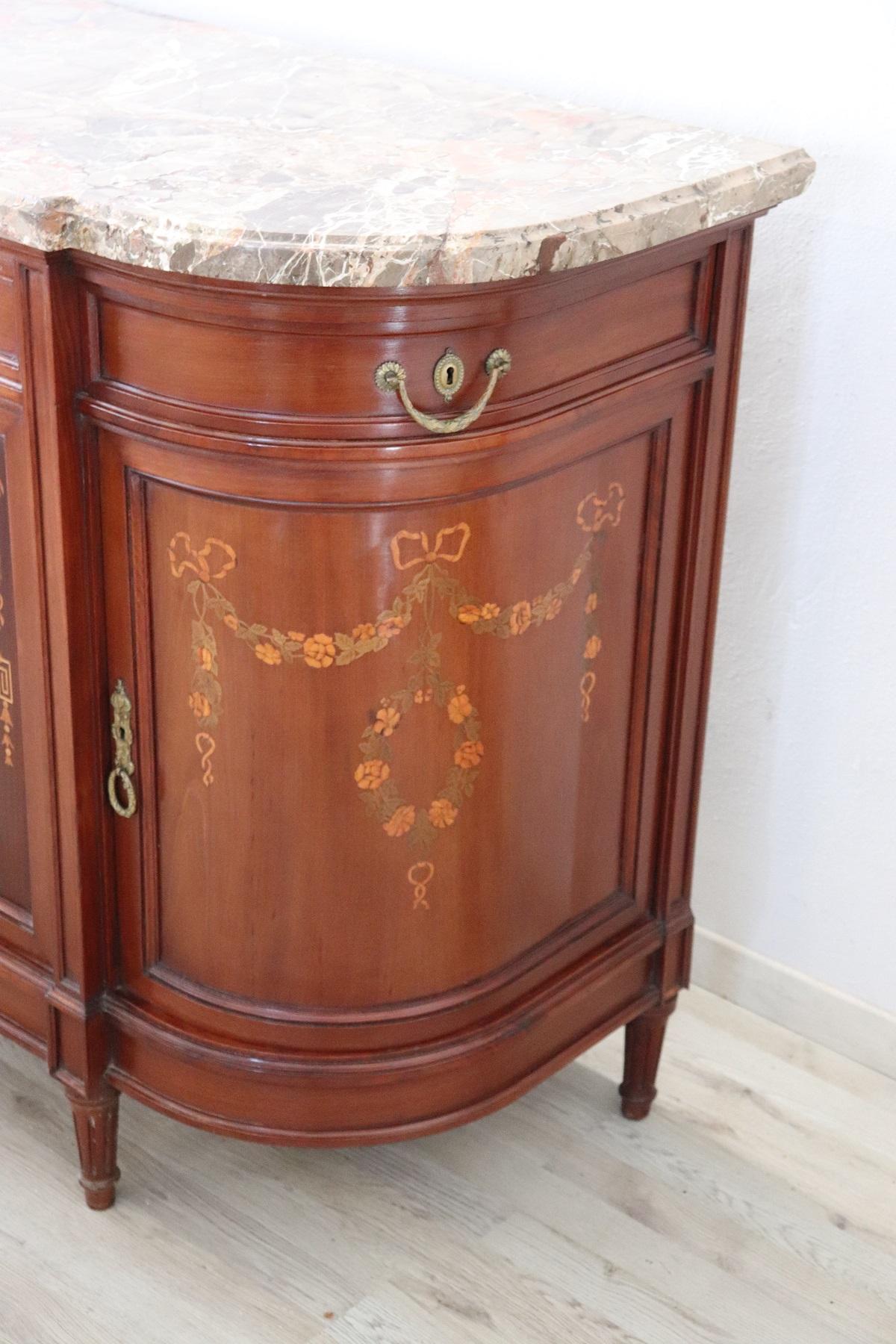 Inlay 20th Century Italian Neoclassical Style Inlaid Cherrywood Sideboard or Buffet