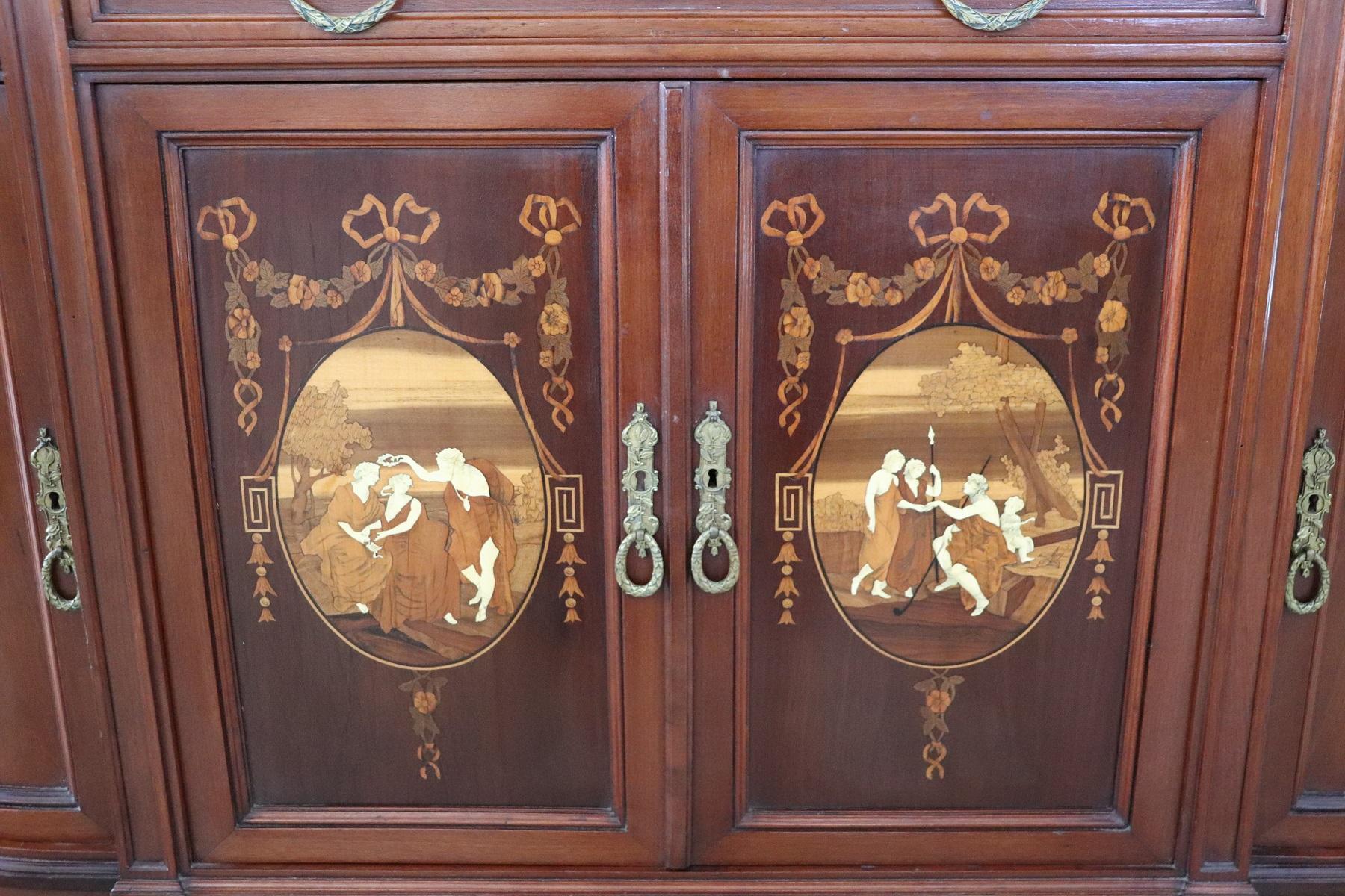 20th Century Italian Neoclassical Style Inlaid Cherrywood Sideboard or Buffet 1