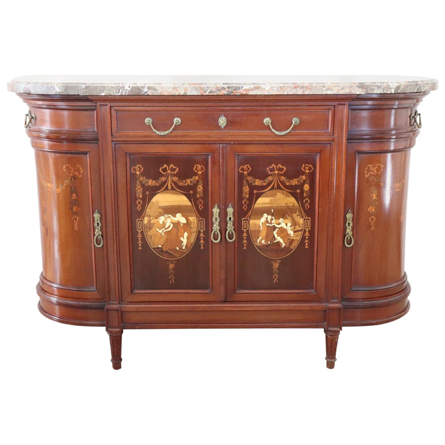 20th Century Italian Neoclassical Style Inlaid Cherrywood Sideboard or Buffet