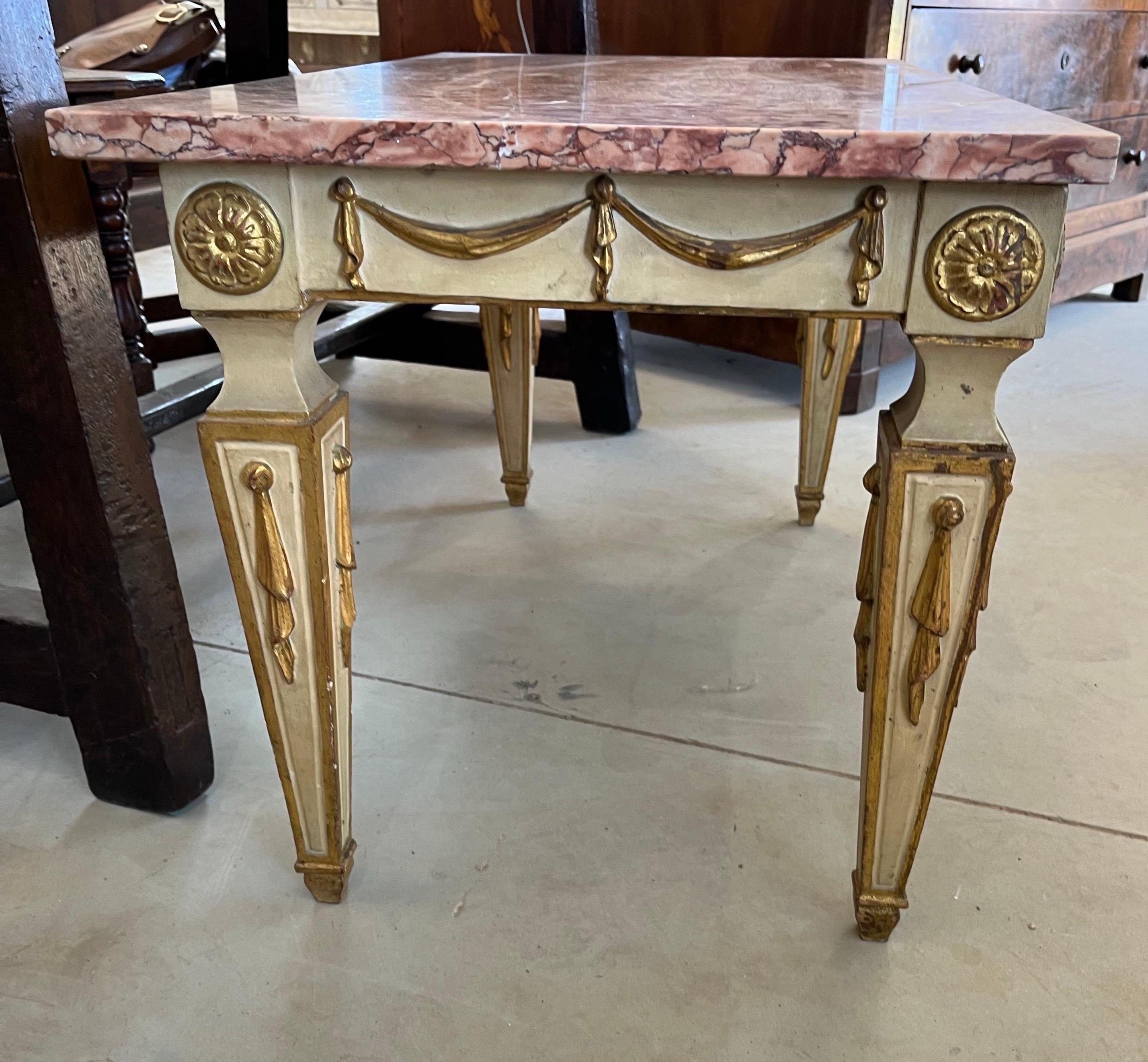 20th Century Italian Neoclassical Style Painted Coffee Table With Marble Top For Sale 3