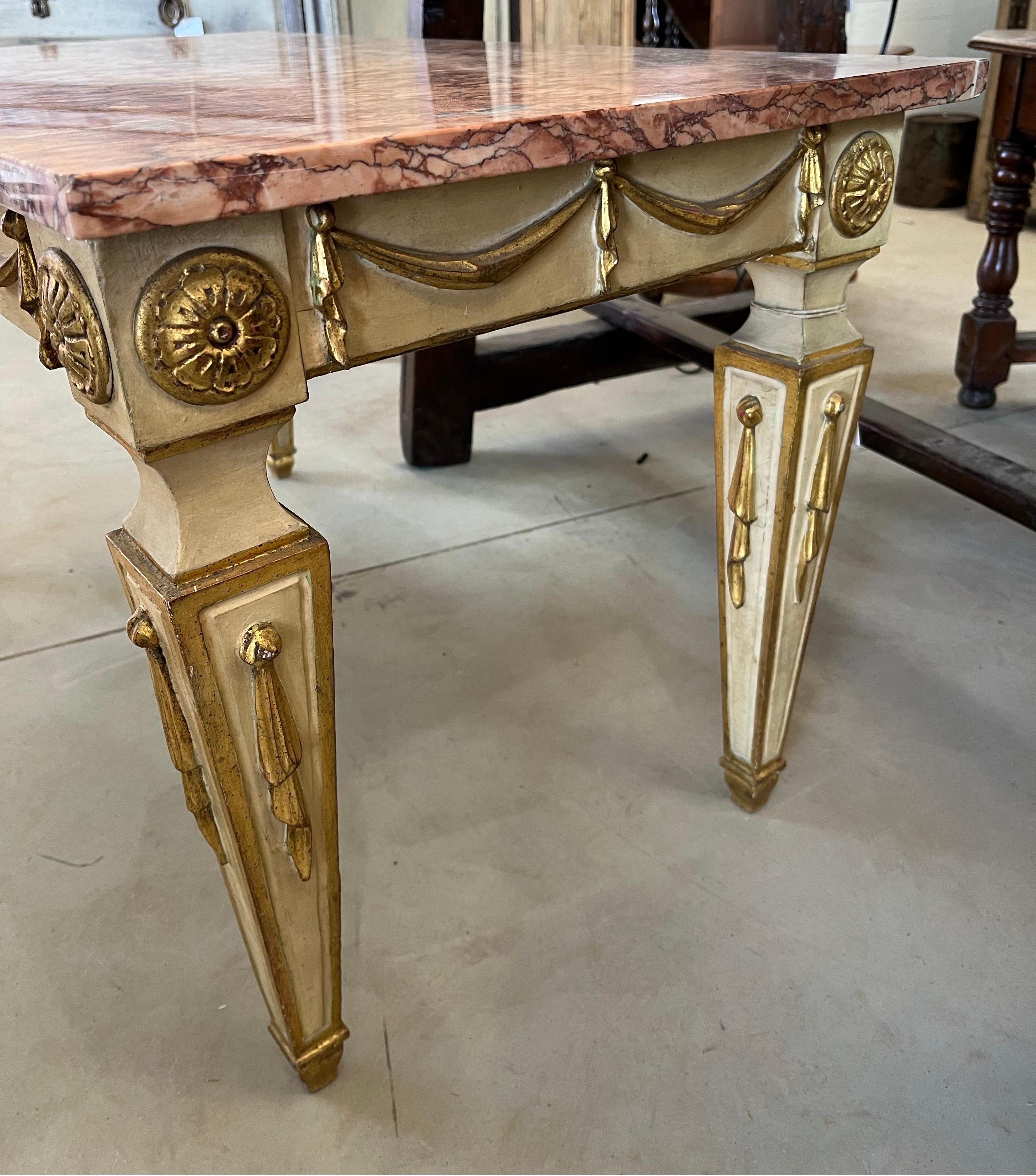 20th Century Italian Neoclassical Style Painted Coffee Table With Marble Top For Sale 4