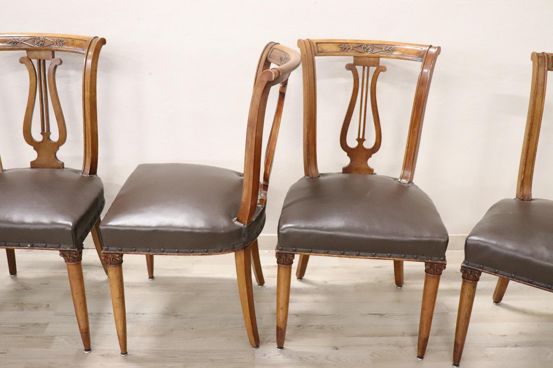 20th Century Italian Neoclassical Style Walnut Carved Set of Six Chairs 2