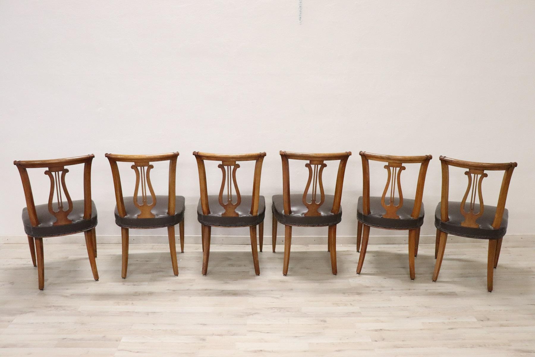 20th Century Italian Neoclassical Style Walnut Carved Set of Six Chairs 4