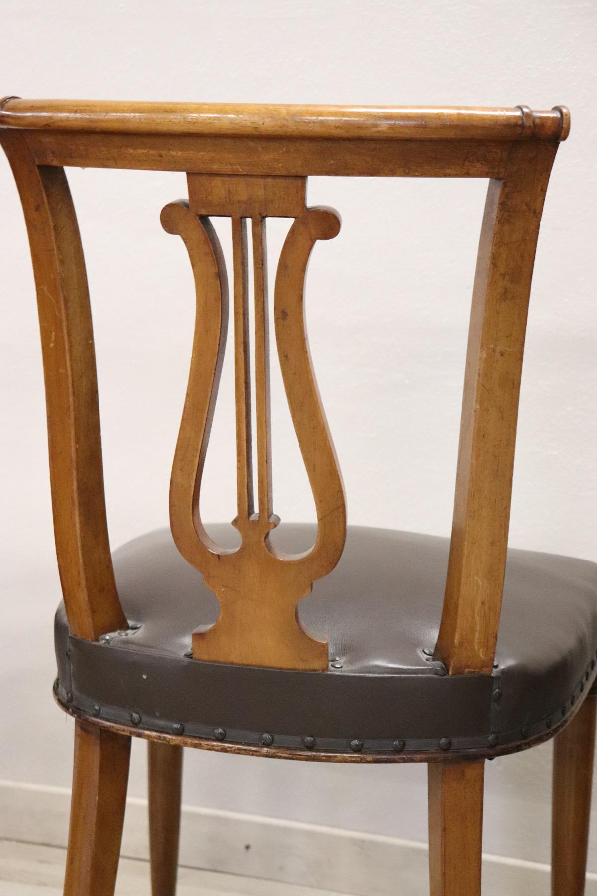 20th Century Italian Neoclassical Style Walnut Carved Set of Six Chairs 5