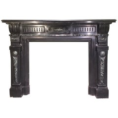 Antique 20th Century Italian "Nero Di Belgio" and "Verde Di Prato" Marble Fireplace