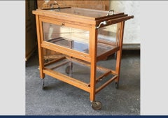 20th Century Italian Oak Bart Cart with Display Case and Tray, 1950s