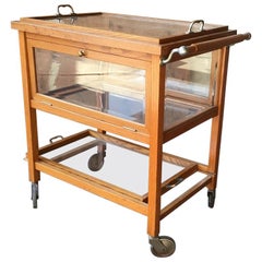 20th Century Italian Oak Bart Cart with Display Case and Tray, 1950s