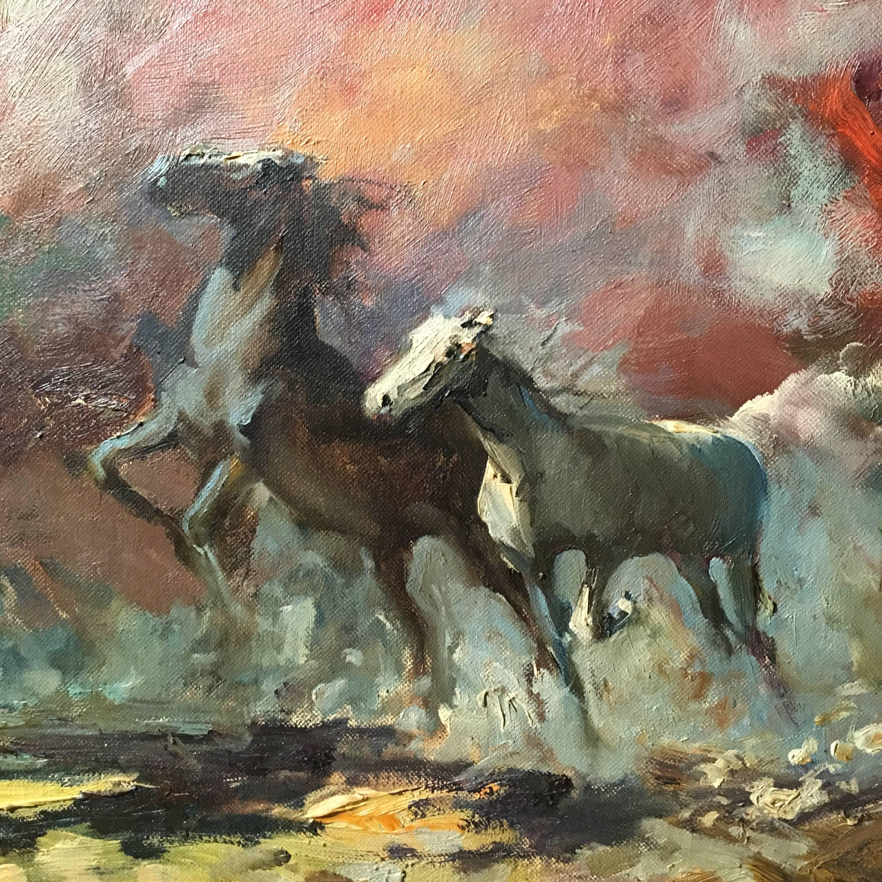 20th Century Italian Oil on Canvas Painting Depicting Horses by Norberto Martini 3