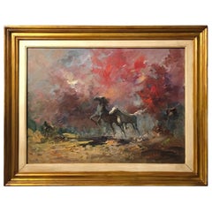20th Century Italian Oil on Canvas Painting Depicting Horses by Norberto Martini