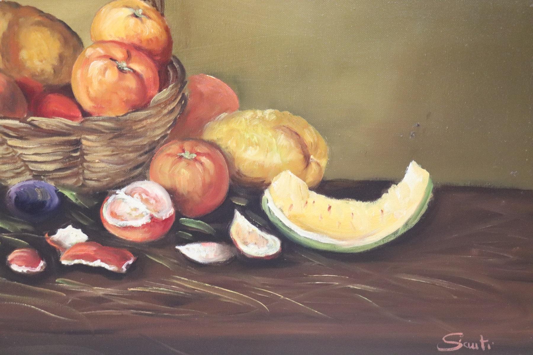 Huilé Peinture à l'huile sur toile italienne du 20ème siècle - Nature morte, signée en vente