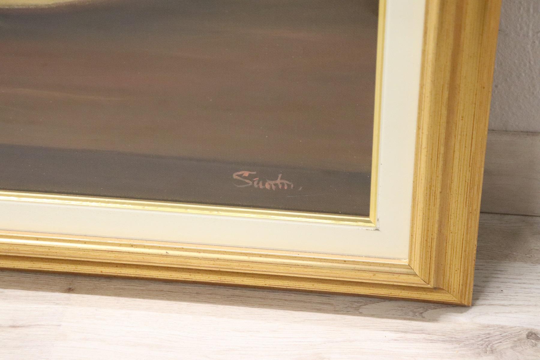Huilé Peinture à l'huile sur toile italienne du 20ème siècle représentant une nature morte avec cadre, signée en vente