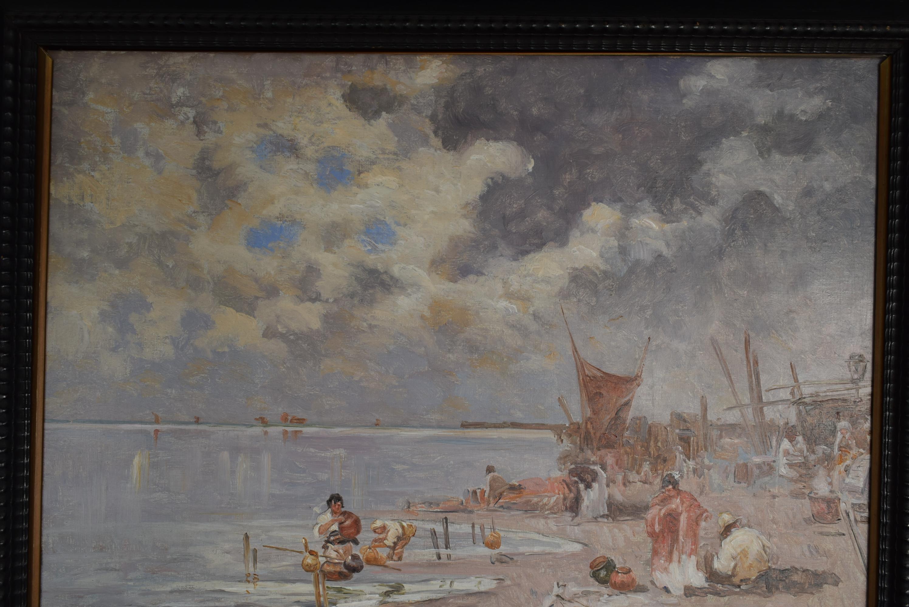 20th Century, Italian Oil on Canvas, Venetian Lagoon by Biagio Milanese 4