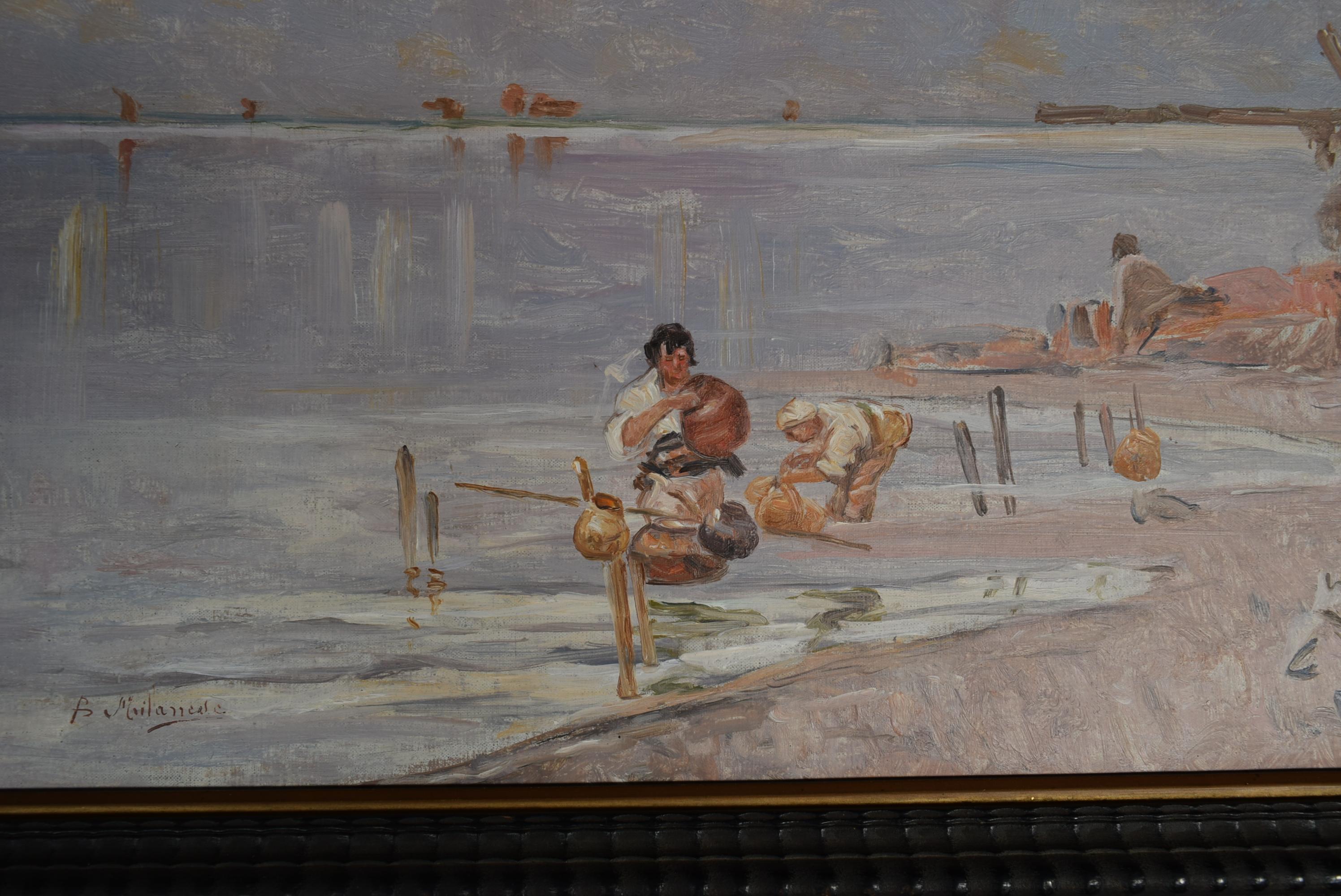 20th Century, Italian Oil on Canvas, Venetian Lagoon by Biagio Milanese 5