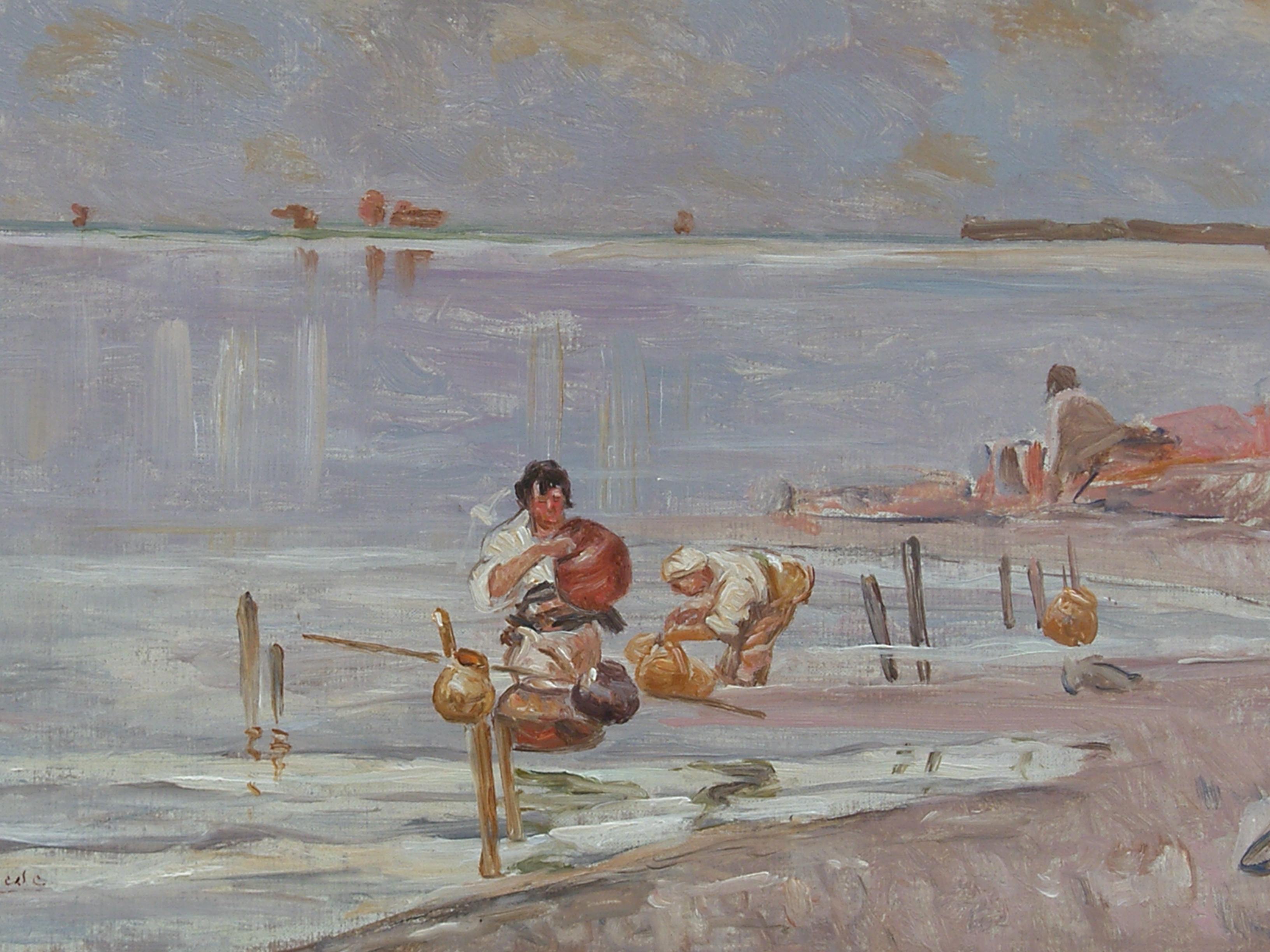 20th Century, Italian Oil on Canvas, Venetian Lagoon by Biagio Milanese 6