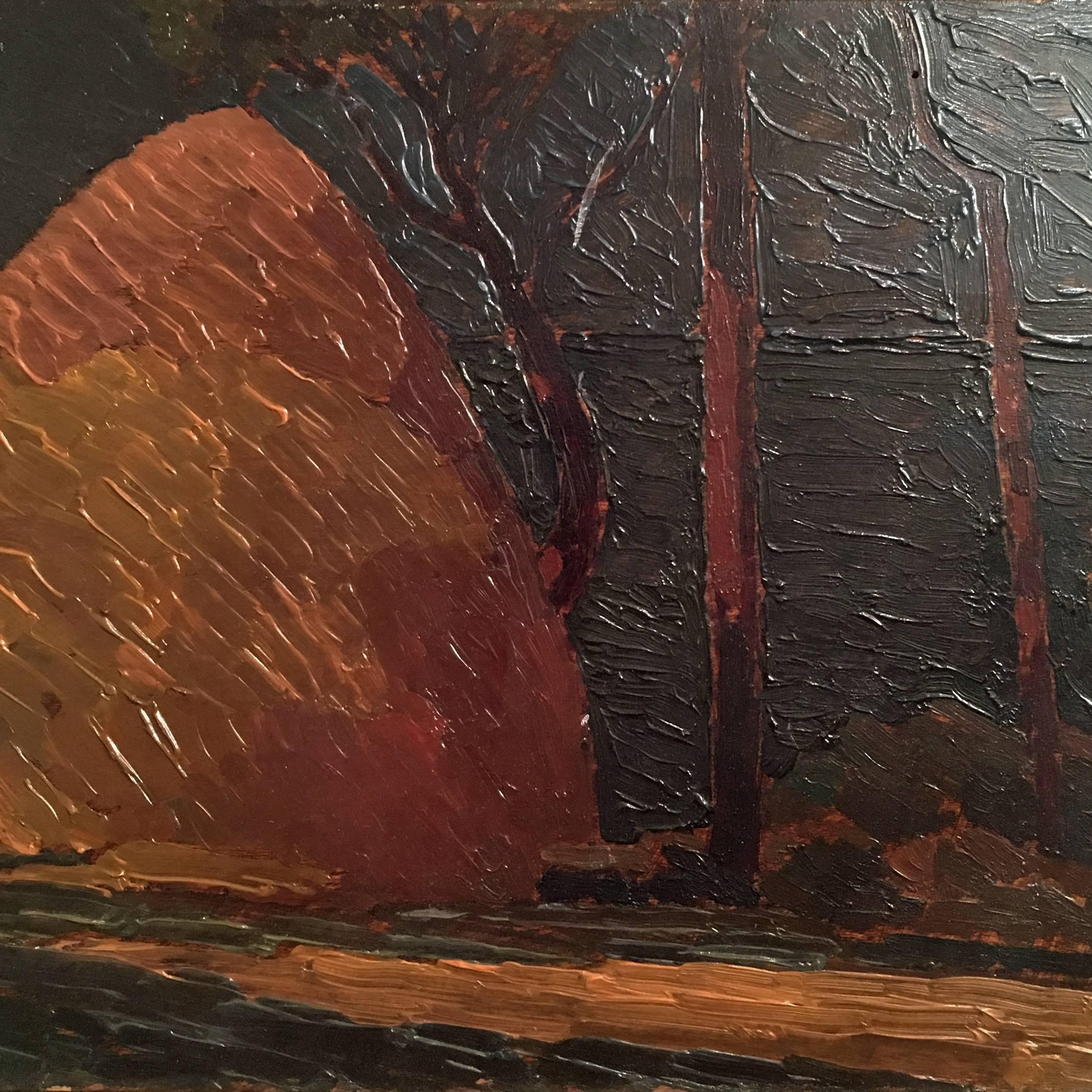 Hand-Painted 20th Century Italian Oil on Plywood Painting 'Castiglioncello' by Oscar Ghiglia For Sale