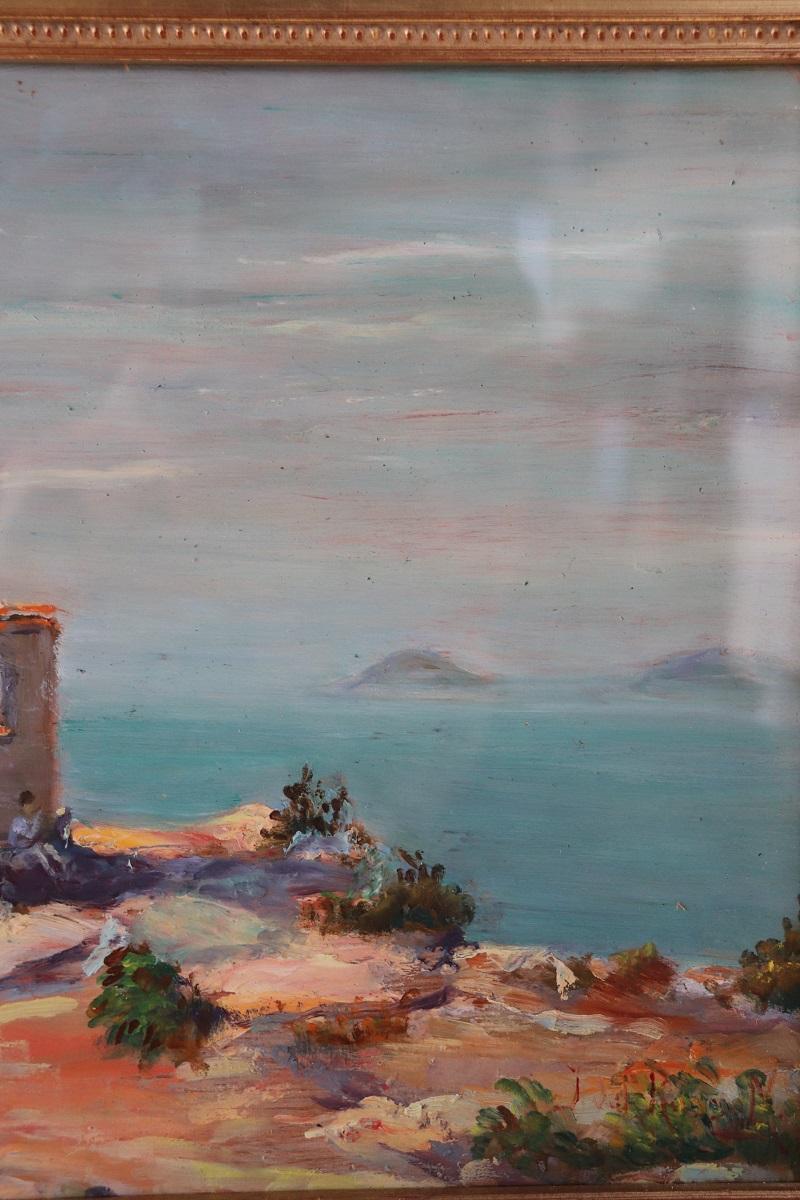 20th Century Italian Oil Painting on Board Cliff on the Sea In Good Condition For Sale In Casale Monferrato, IT