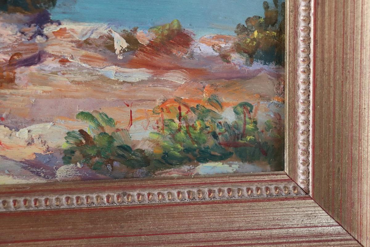 Plywood 20th Century Italian Oil Painting on Board Cliff on the Sea For Sale