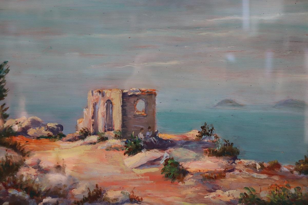 20th Century Italian Oil Painting on Board Cliff on the Sea For Sale 2
