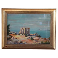 20th Century Italian Oil Painting on Board Cliff on the Sea