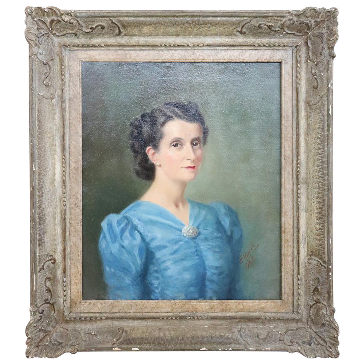 20th Century Italian Oil Painting on Canvas Portrait of a Young Lady, Signed