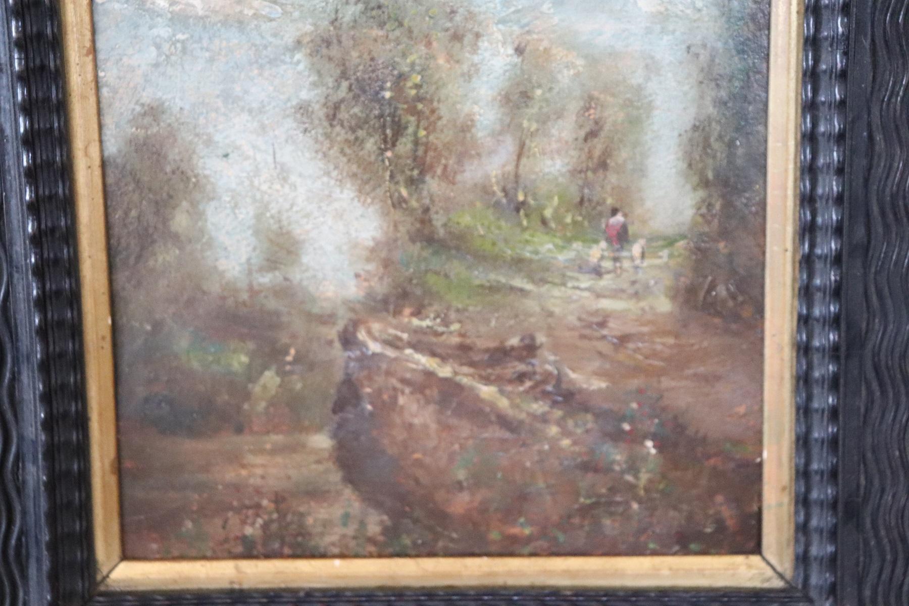 Beautiful refined oil painting on cardboard signed at the back Luigi Bosio (1896-1959). Refined landscape dating back to the early decades of the 20th century with the same period frame.