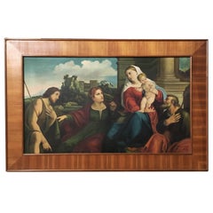 Vintage 20th Century Italian Oil Painting with Art Deco Frame by Giuseppe Mazzoni