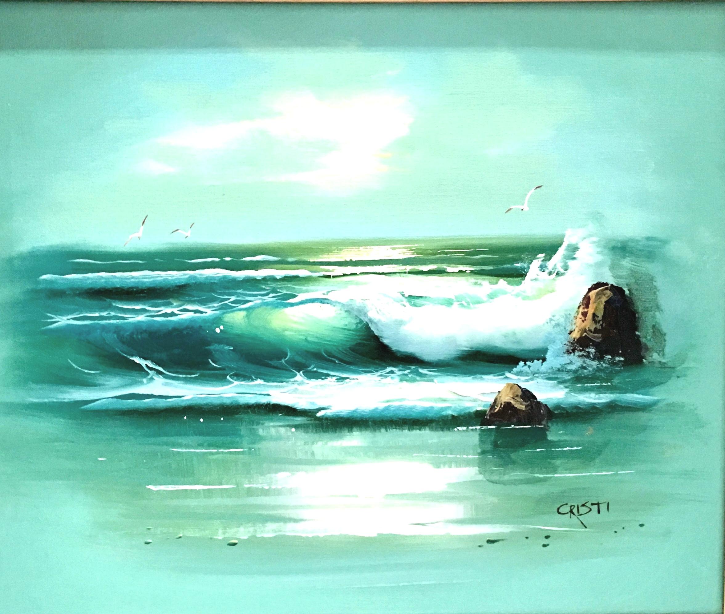 20th Century Italian original oil on canvas impasto ocean scene painting by, Cristi. This impeccably executed ocean scene painting is quintessential 