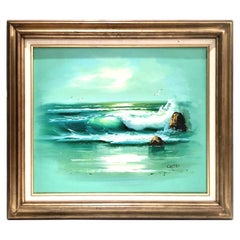 Vintage 20th Century Italian Original Oil on Canvas Ocean Scene Painting by Cristi
