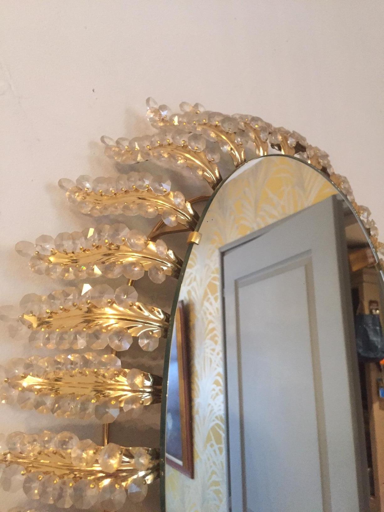 20th Century, Italian Oval Brass and Flowers Mirror, 1950s 1