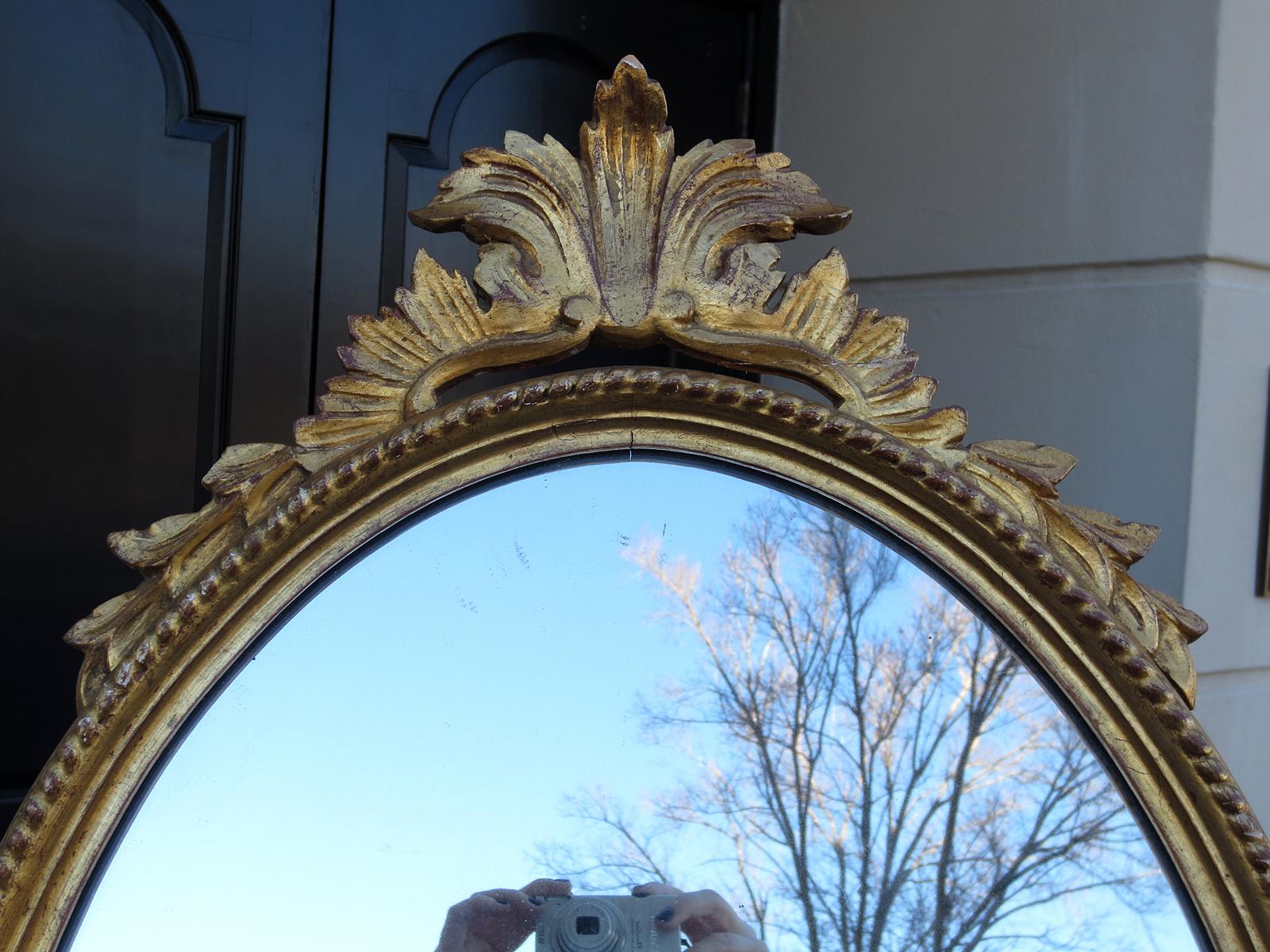 20th Century Italian Oval Giltwood Mirror with Plume 3