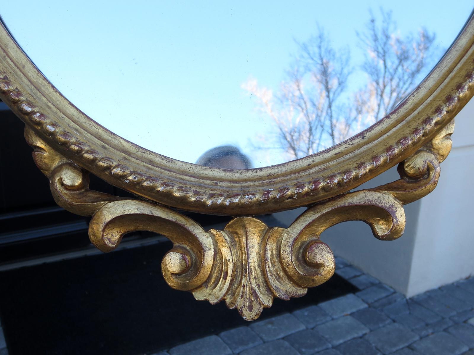 20th Century Italian Oval Giltwood Mirror with Plume 4