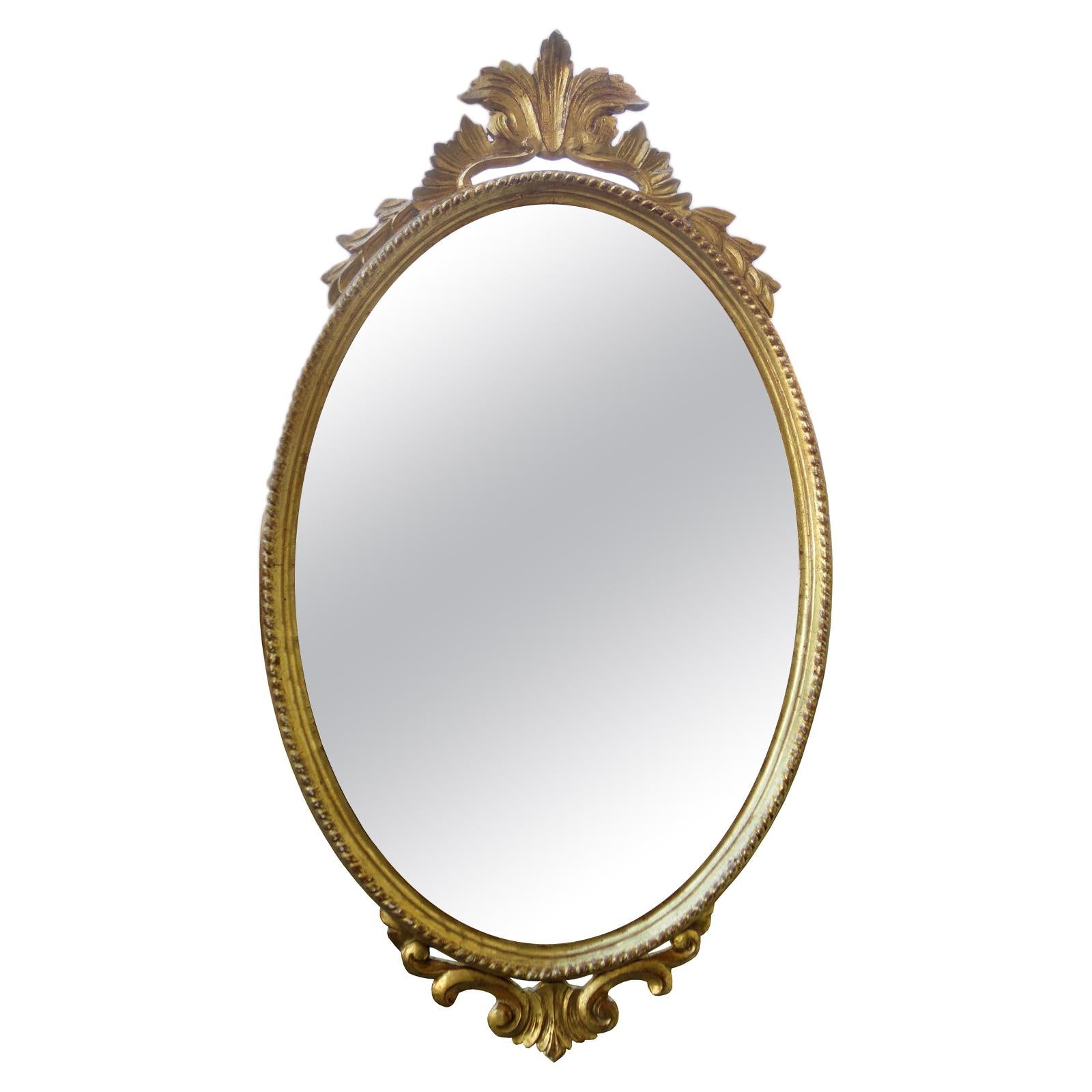 20th Century Italian Oval Giltwood Mirror with Plume