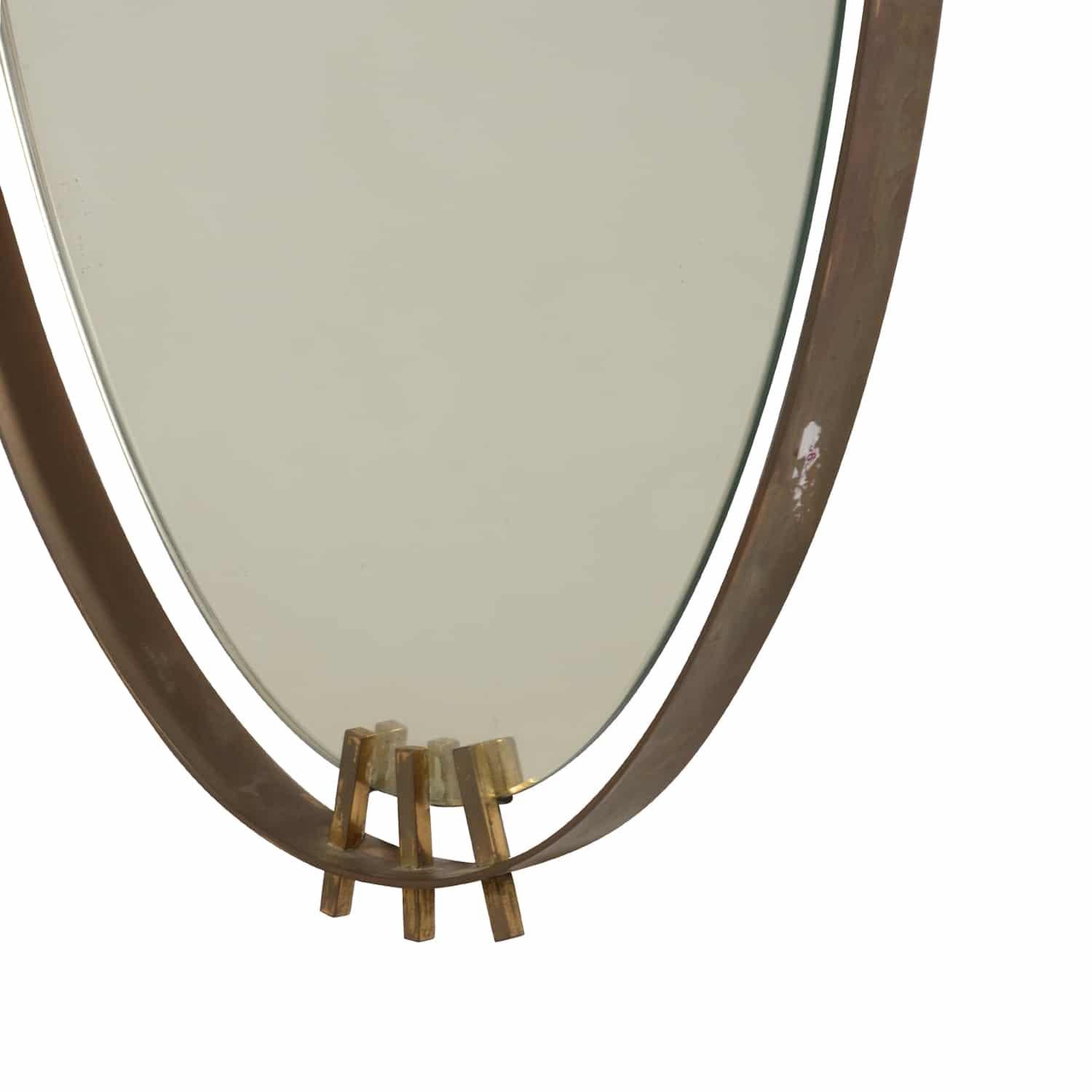 Lacquered 20th Century Italian Oval Metal, Brass Wall Mirror by Santambrogio & De Berti