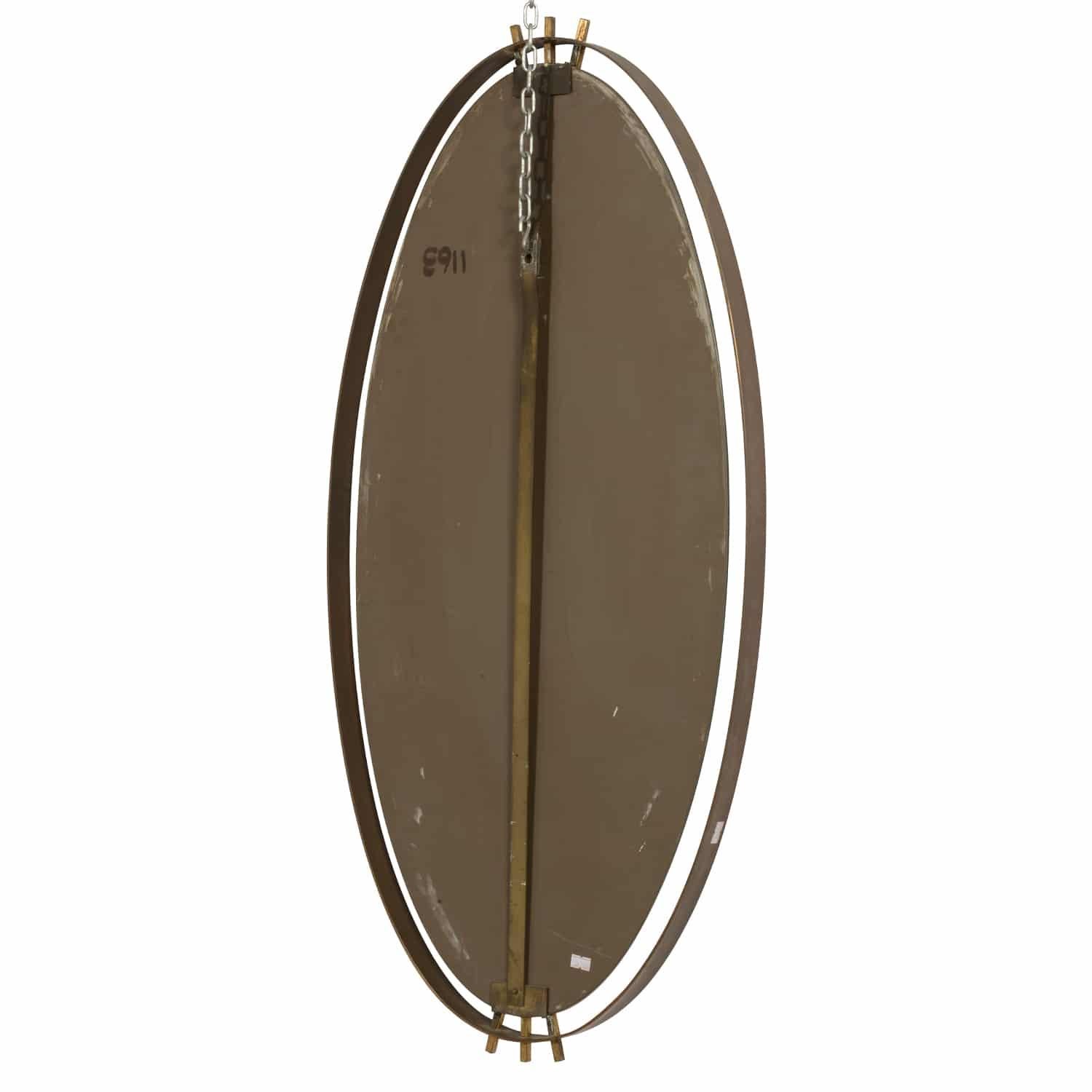 20th Century Italian Oval Metal, Brass Wall Mirror by Santambrogio & De Berti 1