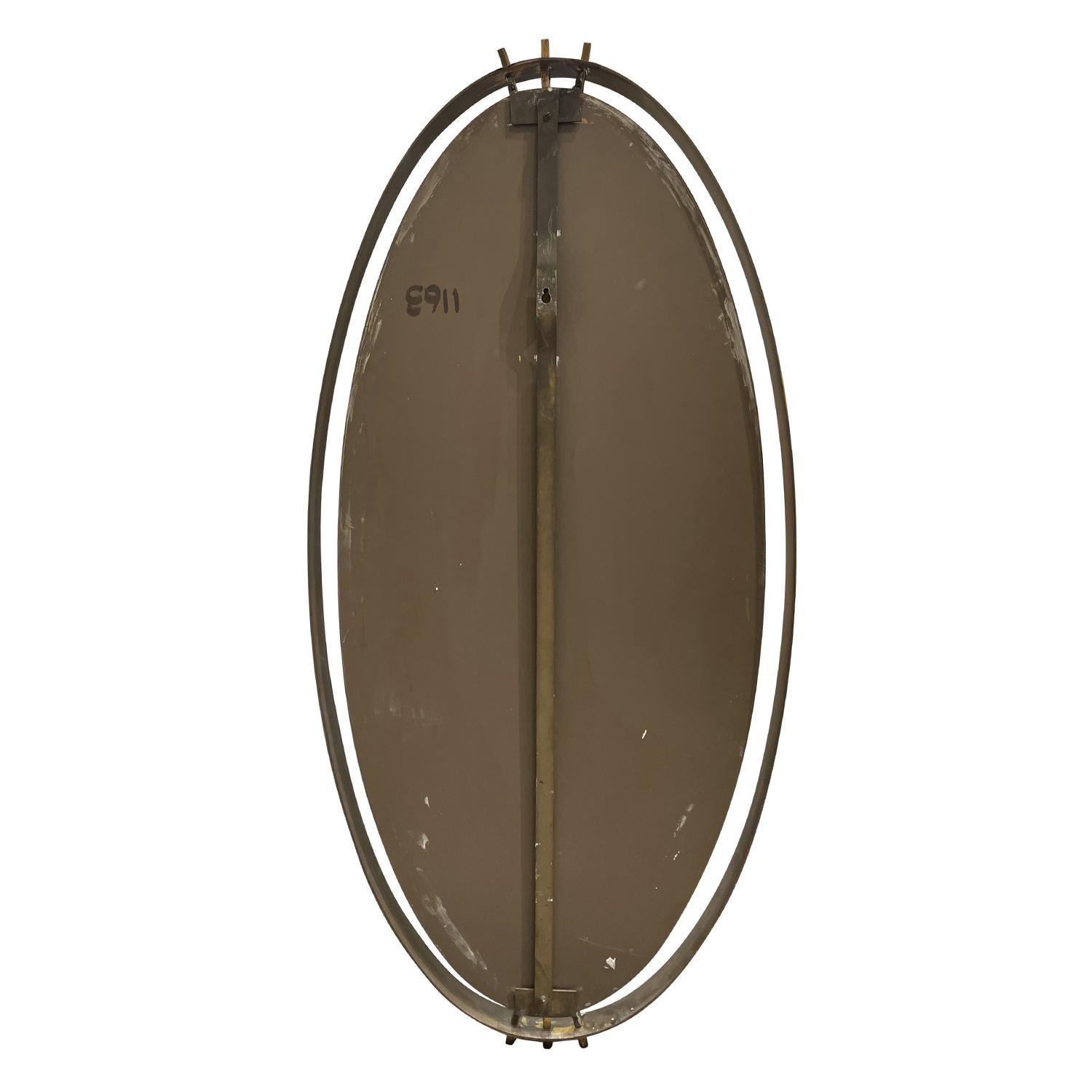 20th Century Italian Oval Metal, Brass Wall Mirror by Santambrogio & De Berti In Good Condition In West Palm Beach, FL