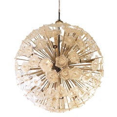 Mid-Century Modern Chandelier, Murano Glass & Brass, Italy, 1980