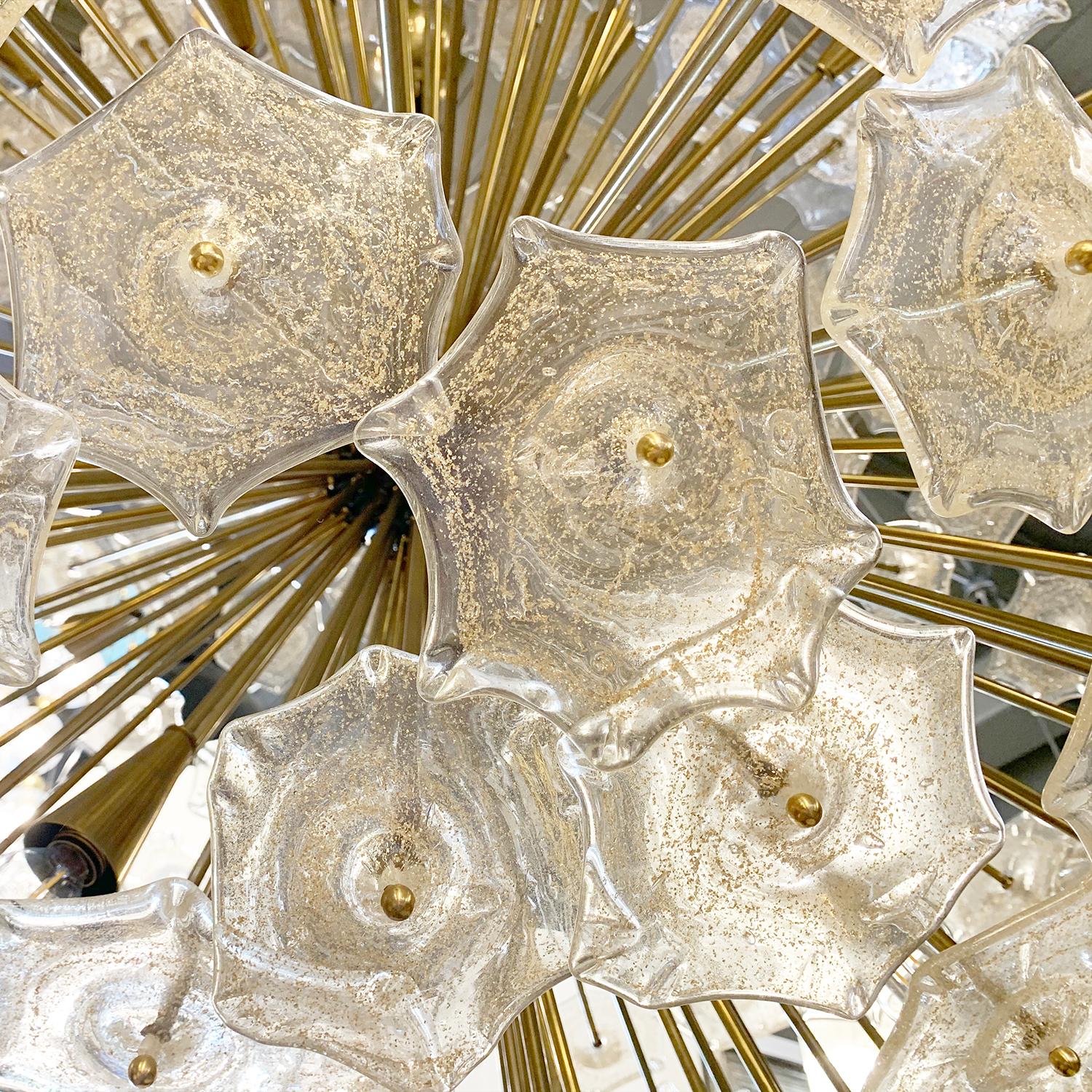 Metal 20th Century Italian over Size Sputnik Murano Glass Chandelier, Brass Pendant For Sale