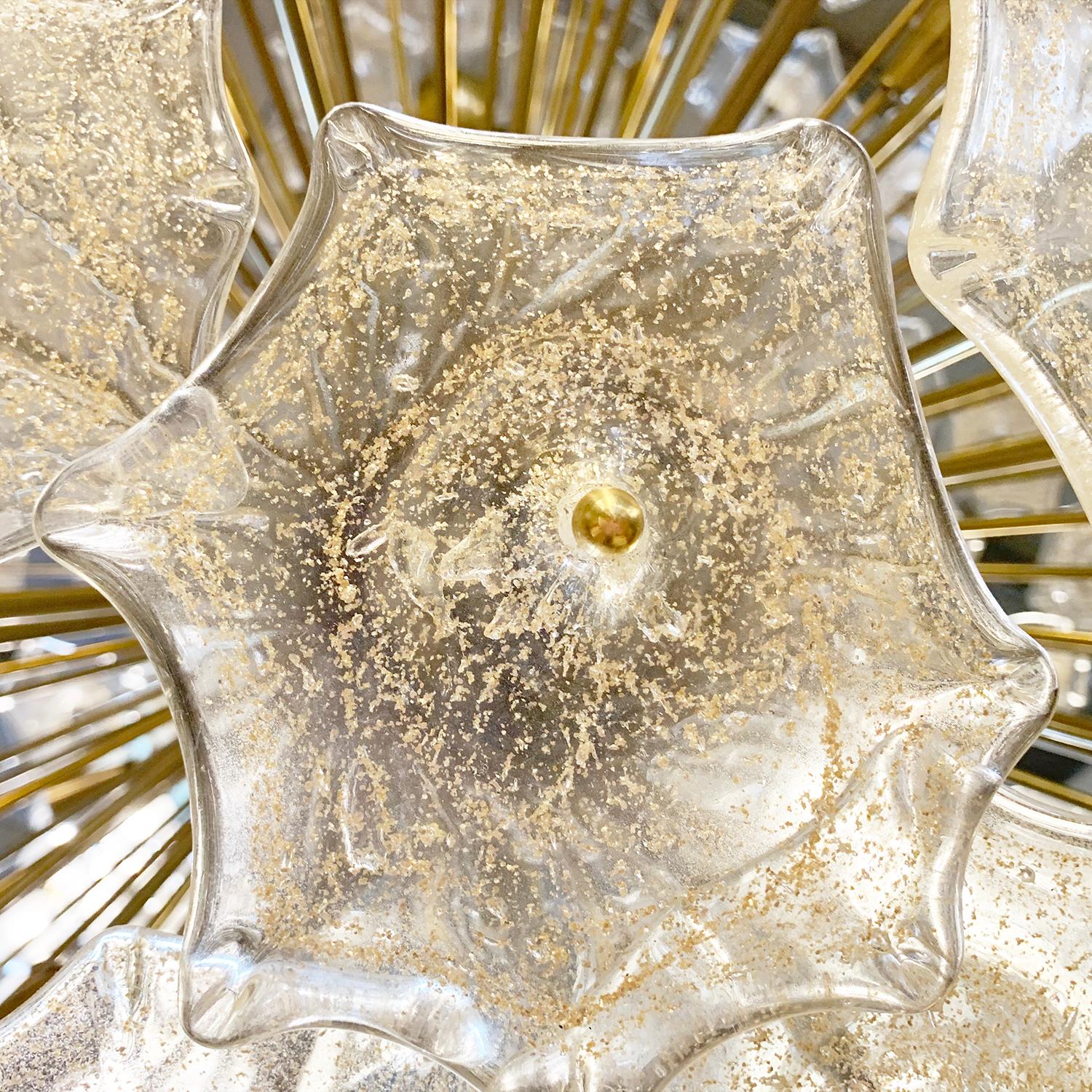 20th Century Italian over Size Sputnik Murano Glass Chandelier, Brass Pendant For Sale 1