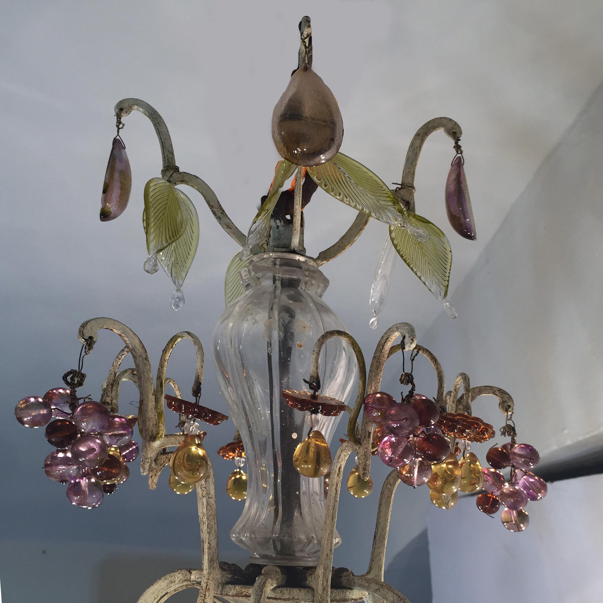 20th Century Italian Painted Bronze and Crystal Chandelier with Fruit Pendants For Sale 5