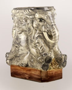 20th Century Italian Painted Ceramic Elephants Umbrella Stand/Plant Pot/Vase