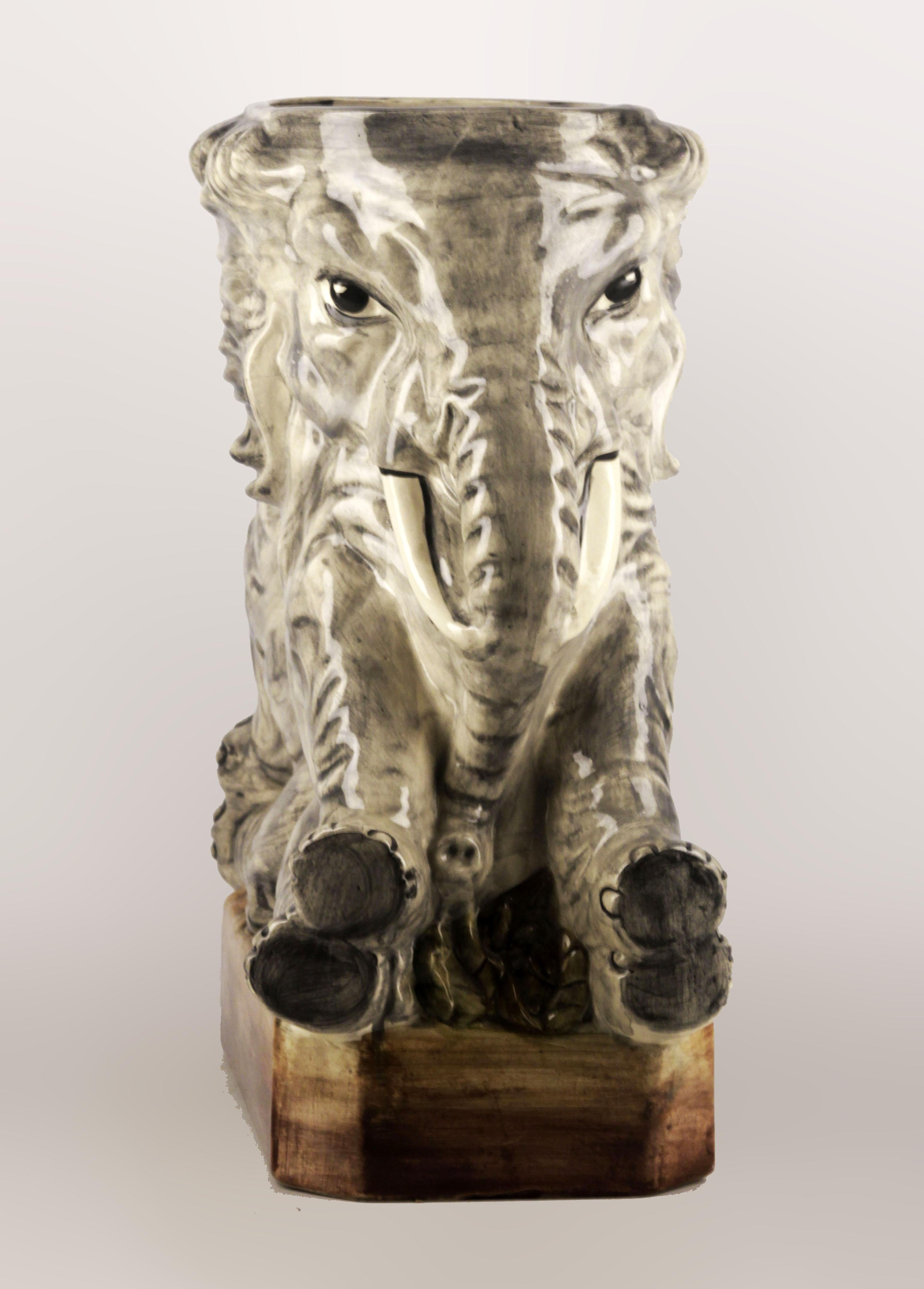 Expressionist 20th Century Italian Painted Ceramic Elephants Umbrella Stand/Plant Pot/Vase For Sale