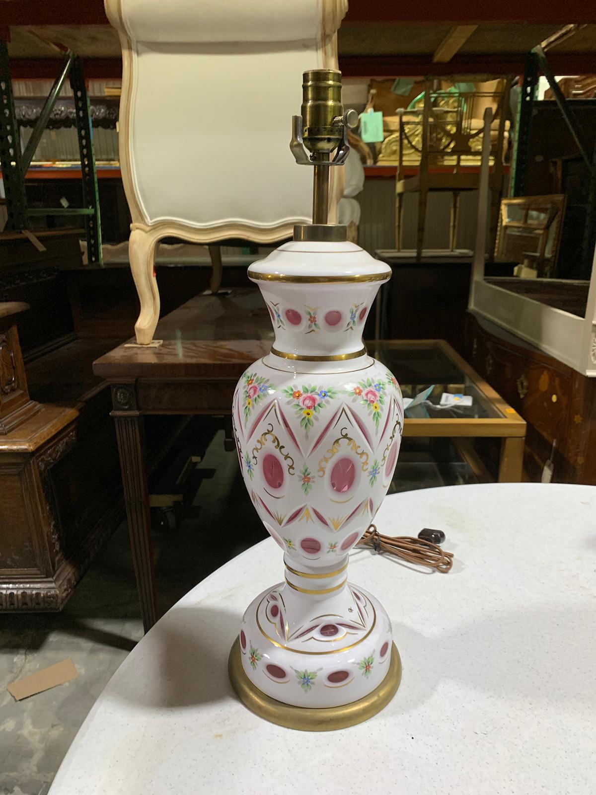 20th Century Italian Painted Glass Lamp In Good Condition For Sale In Atlanta, GA