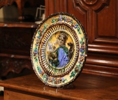 Early 20th Century Italian Barbotine Wall Charger of Saint John the Evangelist