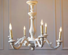 20th-Century Italian Painted Wood Chandelier with Carved Scroll Arms