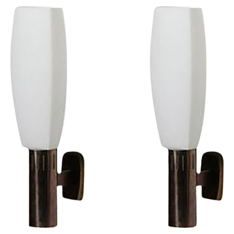 20th Century Italian Pair Aluminum, Brass Wall Sconces by Stilnovo