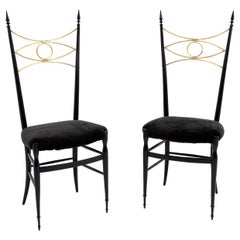 20th Century Italian Pair Brass Eye-Shaped Dining Room Chairs by Paolo Buffa