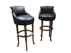 20th Century Italian Pair of Bar Stools with Leather Upholstered Seat, 1920s